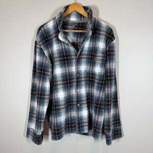 SKIMS Plaid Long Sleeve Button Front Pajama Shirt Navy Multicolor